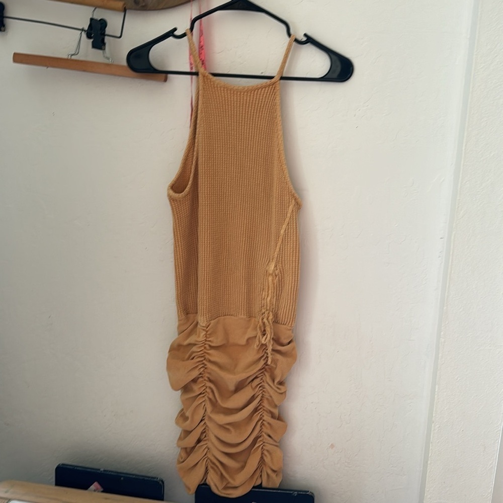 Free People FP One Katya Thermal Mini Bodycon Dress Gold Tan Small - Picture 2 of 4